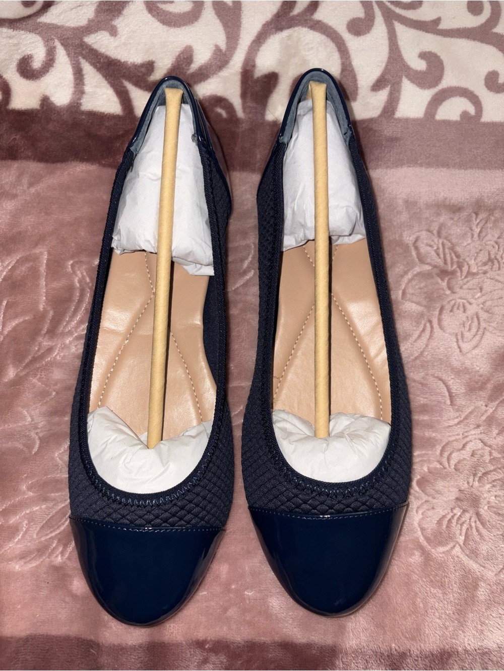 Alfani Navy Quilted Ballet Flats with Patent Cap Toe